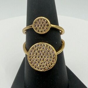 Gold Tone Pavé Disc Ring Clear Stones Size 7.5 Statement "You & Me" bypass style